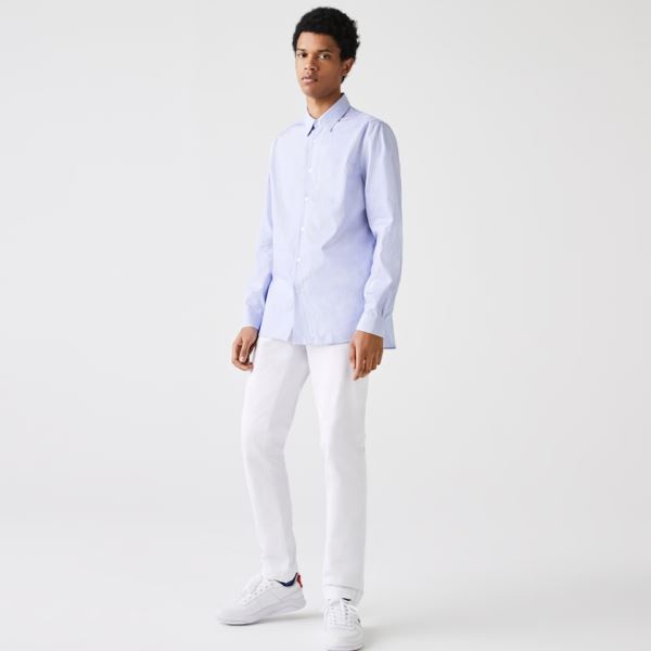 Lacoste Regular Fit Striped Cotton Poplin Shirt Pánské - Šortky Bílé / Blankyt | CZ-mfbsrp